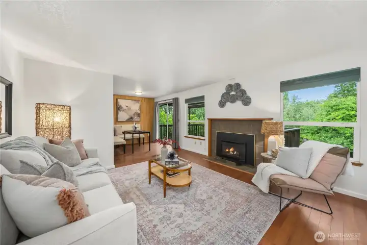Warm cedar accents and cozy gas fireplaces on both levels create inviting spaces to gather and unwind. Warm cedar accents and cozy gas fireplaces on both levels create inviting spaces to gather and unwind.