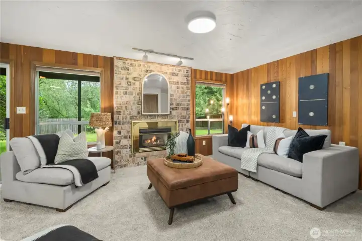 Expansive windows frame peaceful natural views Expansive windows frame peaceful natural views