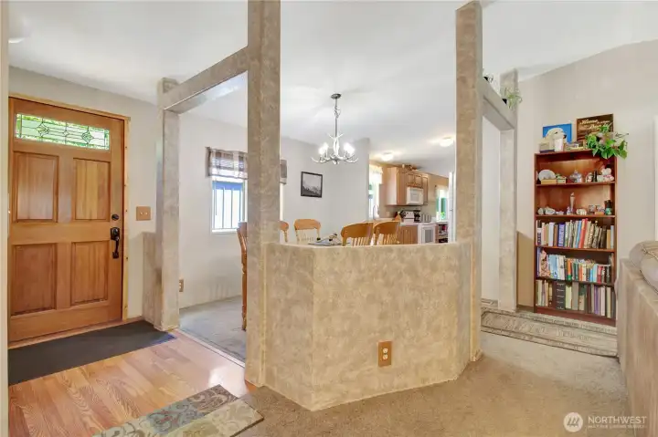 Front entry, with dining kitchen and living room.