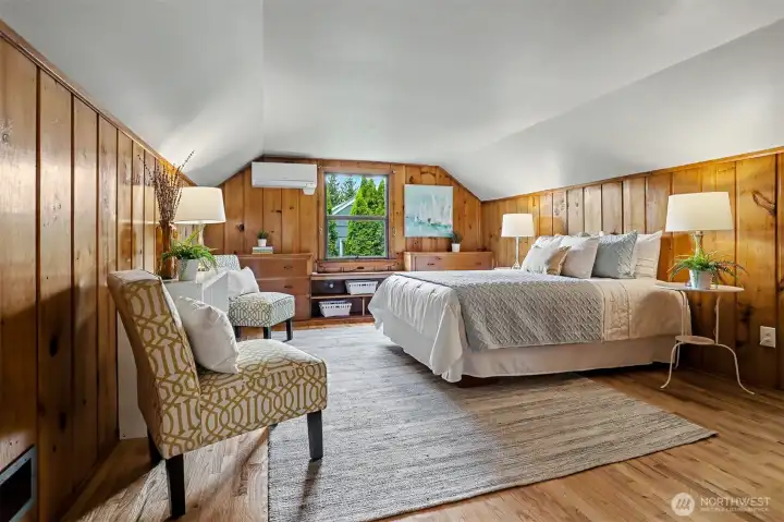 The primary bedroom suite is spacious. It has a mini-split for warmth and air conditioning.