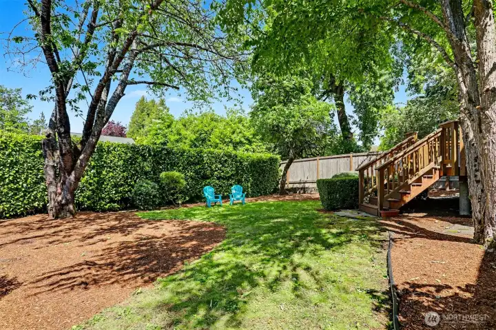 The back yard is fully fenced and very private.