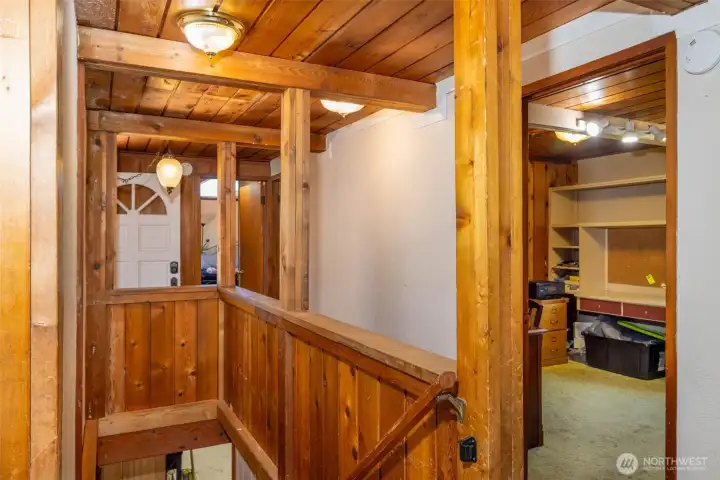 Staircase to garage and basement below Staircase to garage and basement below