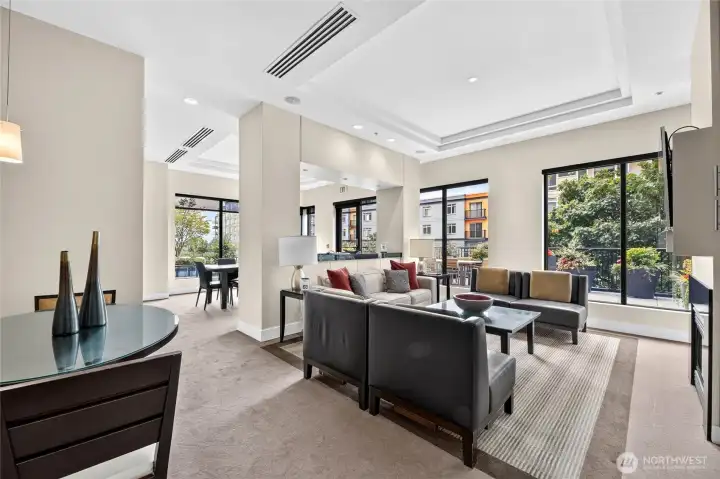 The community lounge offers a kitchen, media room, and outdoor patio. This space can be reserved by owners for private events. The community lounge offers a kitchen, media room, and outdoor patio. This space can be reserved by owners for private events.