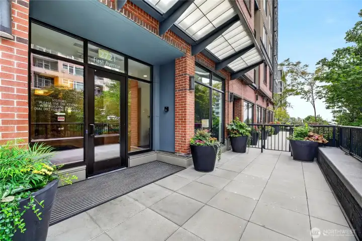Secure front entrance to Avenue One. The community courtyard is through the black gate. Secure front entrance to Avenue One. The community courtyard is through the black gate.
