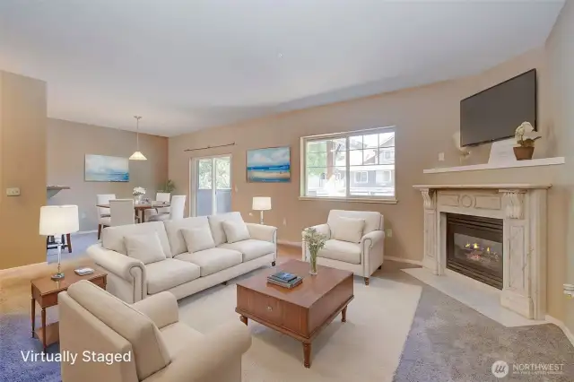 VS Living Room with Marble Gas Fireplace
