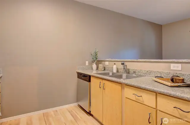 Sink facing eating area
