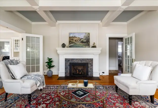 Propane fireplace adds warmth to the room.