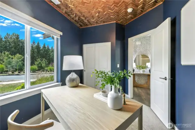 6th Bedroom or office with custom wood statement-ceiling.