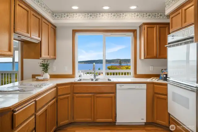 Efficient Kitchen with a View of Puget Sound