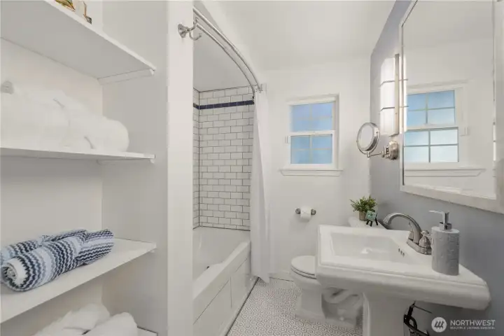Updated bathroom with new tile and a jetted tub.