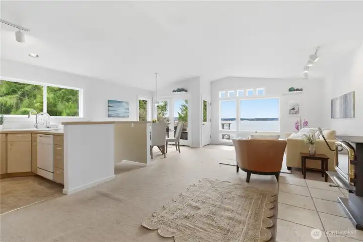 Open living room, dining, kitchen and reading nook area on 2nd level