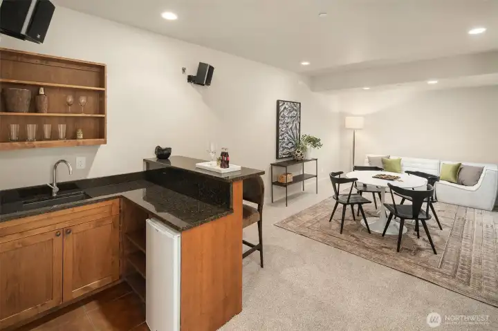 Media room with wet bar