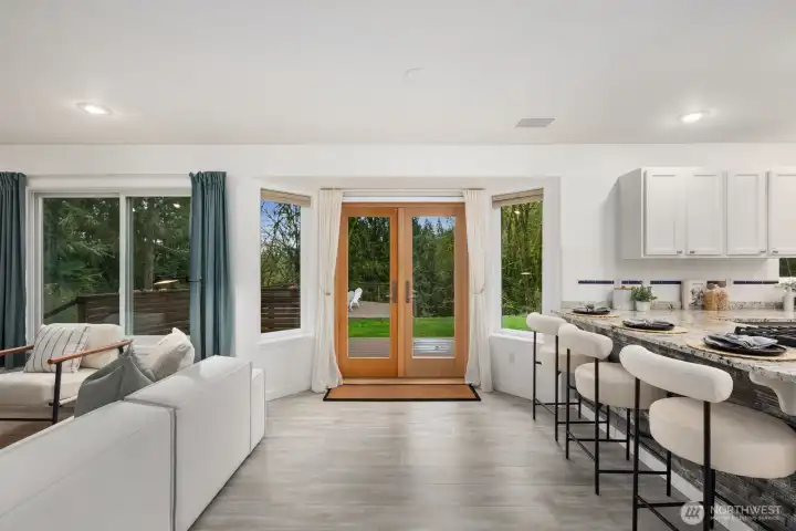 French door open to the deck