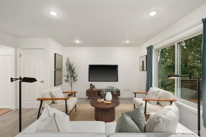 Family room with a view of the back yard