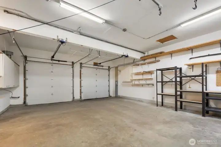 Two car garage with new doors and openers