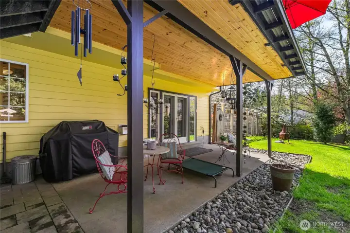 Covered patio down below