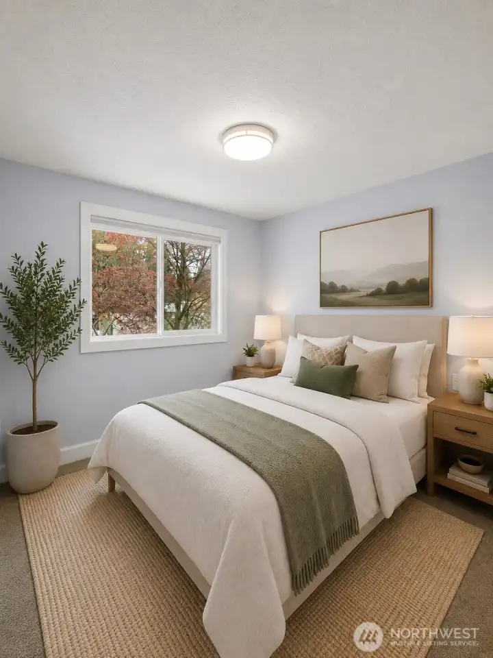 Virtual staged to show bedroom design options and size