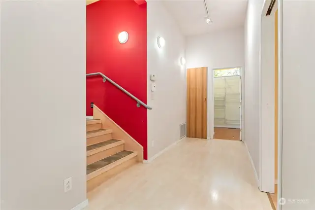 Small staircase leading down to the 3 bedrooms and 2 bathrooms.