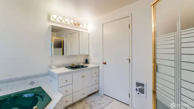 Cadet heater in this bathroom is auxiliary heat only as owner liked the bathroom very warm.
