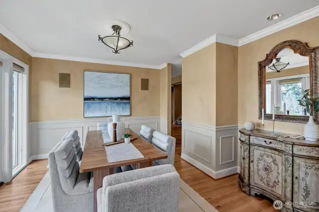 Dining room with French doors to the lake view side of the home