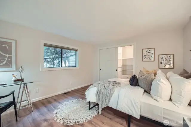 Bedroom three is large in size as well with closet organizers