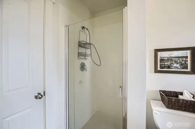 Shower opens in front for full privacy from the rest of bathroom.