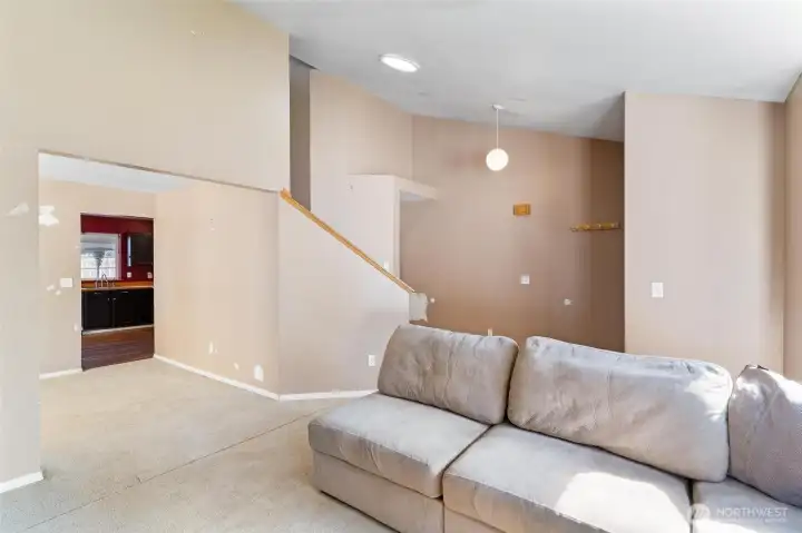 View of living room into formal dining room
