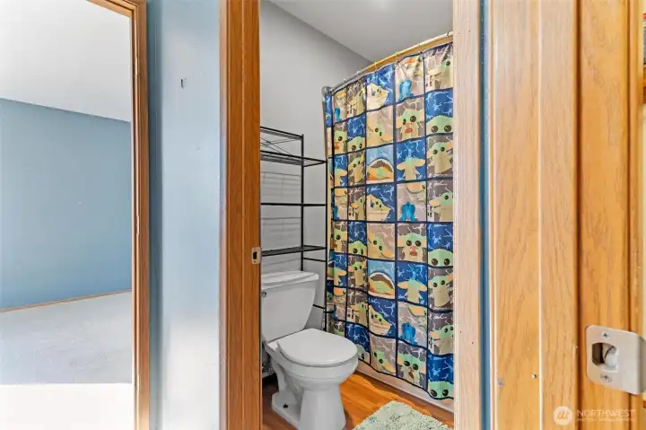 Primary bathroom with shower and bathtub