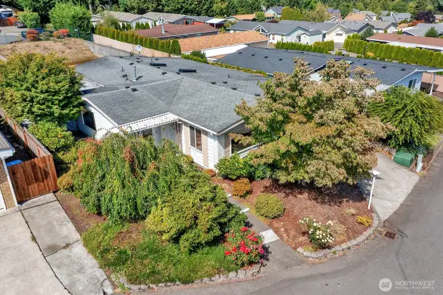 Aerial view of the front and side yard areas.