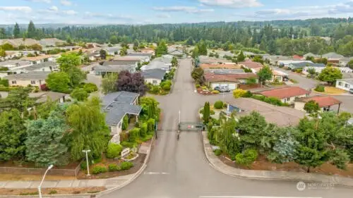 Aerial view of the gated entrance into Heather Hills.