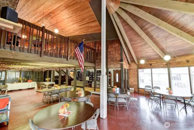 Main floor area of the Clubhouse. Two kitchens. library, bathrooms on the main floor.