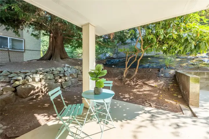 Private patio space right through the sliding door.