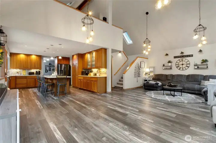 Open concept floor plan with large oversized living room and kitchen. An entertainers dream!