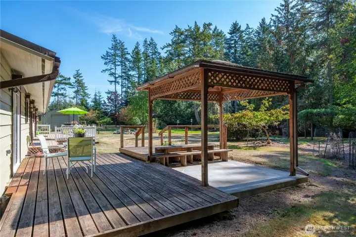 The deck located outside the primary bedroom, wired for hot tub.