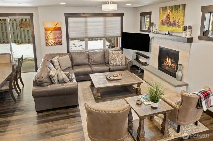 Looking down into living room from the stairs