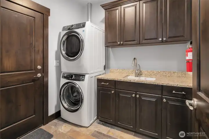Washer and dryer stay, has tons of storage and laundry sink.