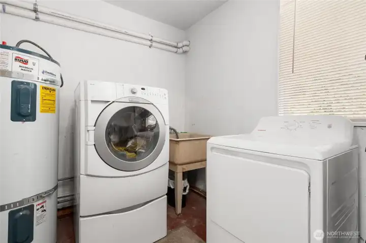 Huge laundry room with sink (the other hald of the room has a door to the backyard and lots of wallspace for storage!)