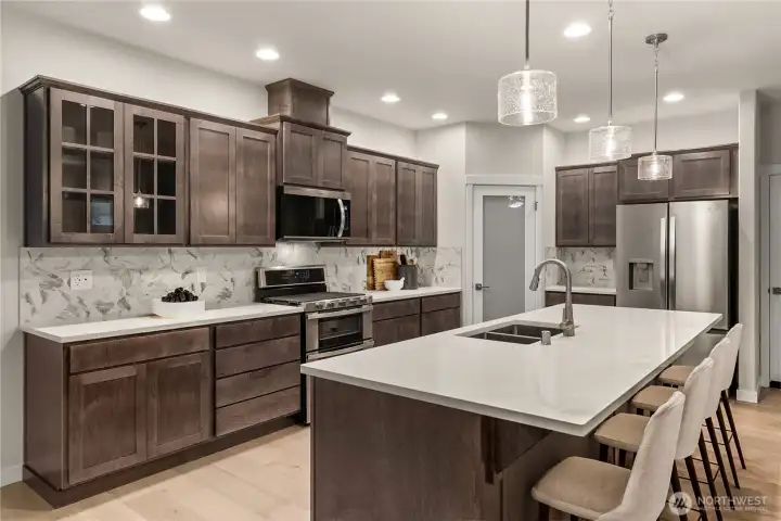 Solid quartz countertops.