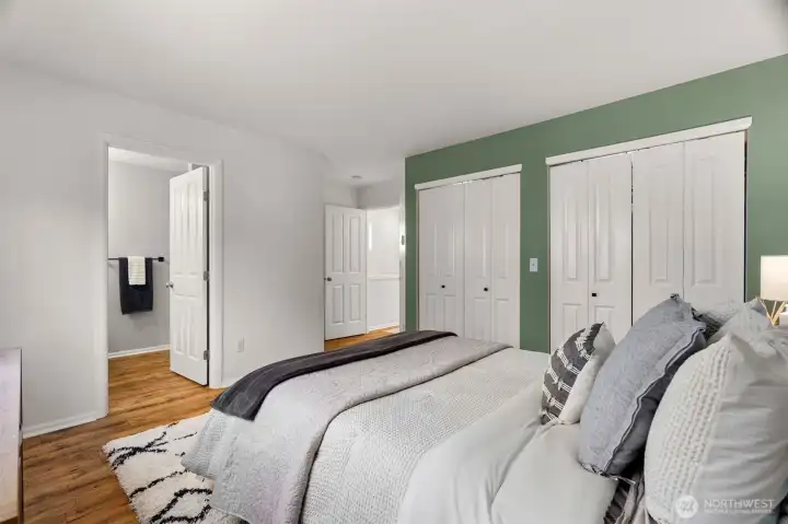 Dual closets in primary bedroom