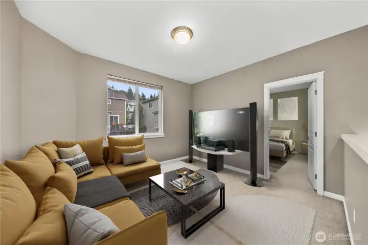 Flexible upstairs bonus room, perfect for a media room, second living space, office, or play area. Bright, comfortable, and versatile. Flexible upstairs bonus room, perfect for a media room, second living space, office, or play area. Bright, comfortable, and versatile.