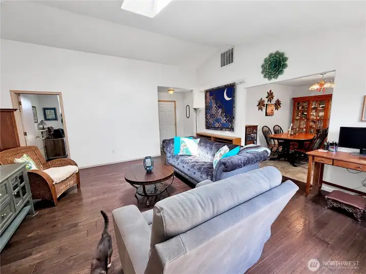 Great room looking towards entry and access to dining and kitchen.