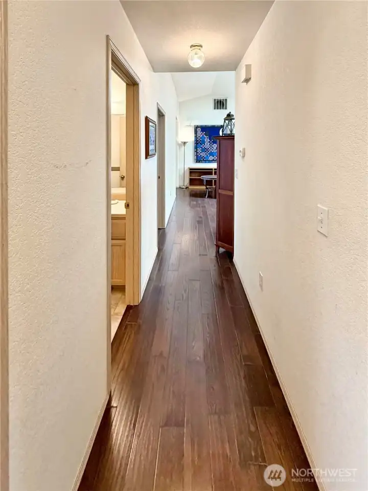 Hallway looking towards entry and great room.