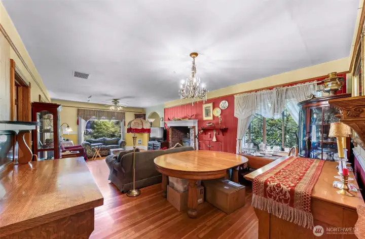 Old growth fir floors warm up the spacious living room.