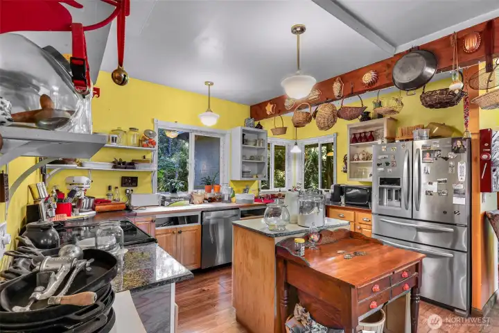 Plenty of storage and counter space in kitchen.