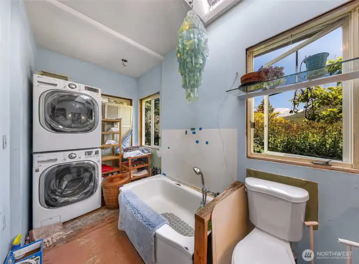 Washer and dryer hookup and a beautiful view from bathroom