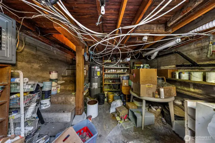 Cellar is cool in the summer and great for storing canned goods and root vegetables through the winter.