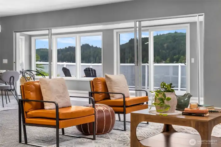 Walls of Windows Framing Lake Views
