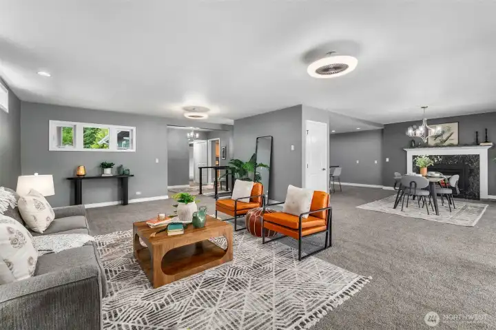 Open Flow for from Entry to Kitchen and Living, to Dining Room for Comfort & Gathering