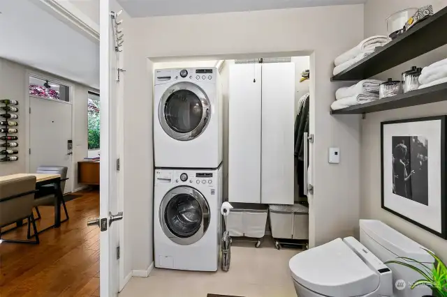 Laundry and lots of efficient storage.