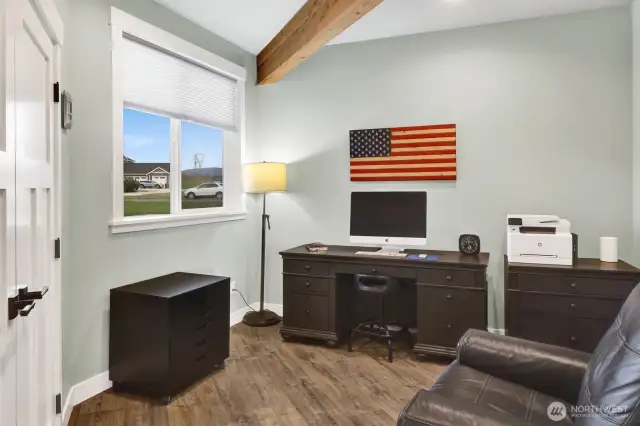 A close-up view of the office area that is also considered to be the 4th bedroom. This space also has a wall safe not seen in this photo.